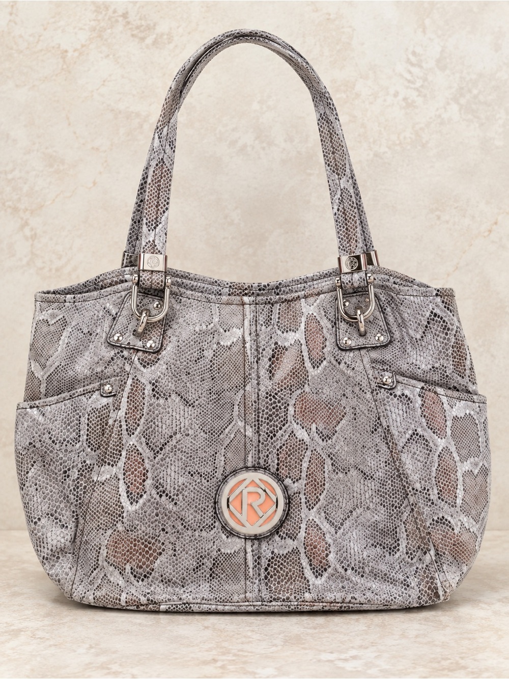 Vintage Rocco Barocco Handbag Snake Effect Embossed RB Monogram Italy
